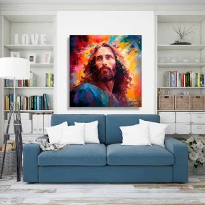 cuadro jesus con resplandor de colores