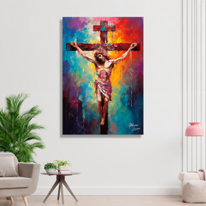 cuadro jesus crucificado de colores