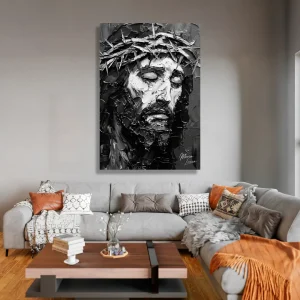 cuadro rostro de jesus gris