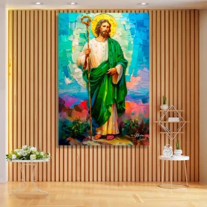 cuadro jesus manto verde aura dorada