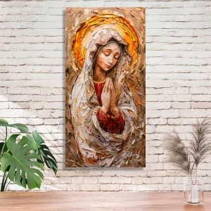 cuadro virgen maria orando en tonos dorado