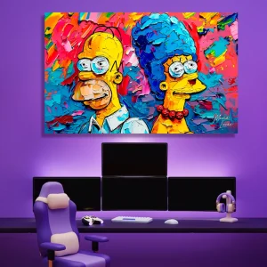 cuadro pareja los simpson fondo de colores