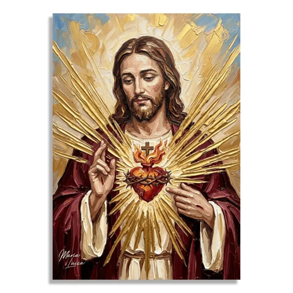 Cuadro Amparo Eterno María Luisa - Sagrado Corazón de Jesús con rayos dorados
